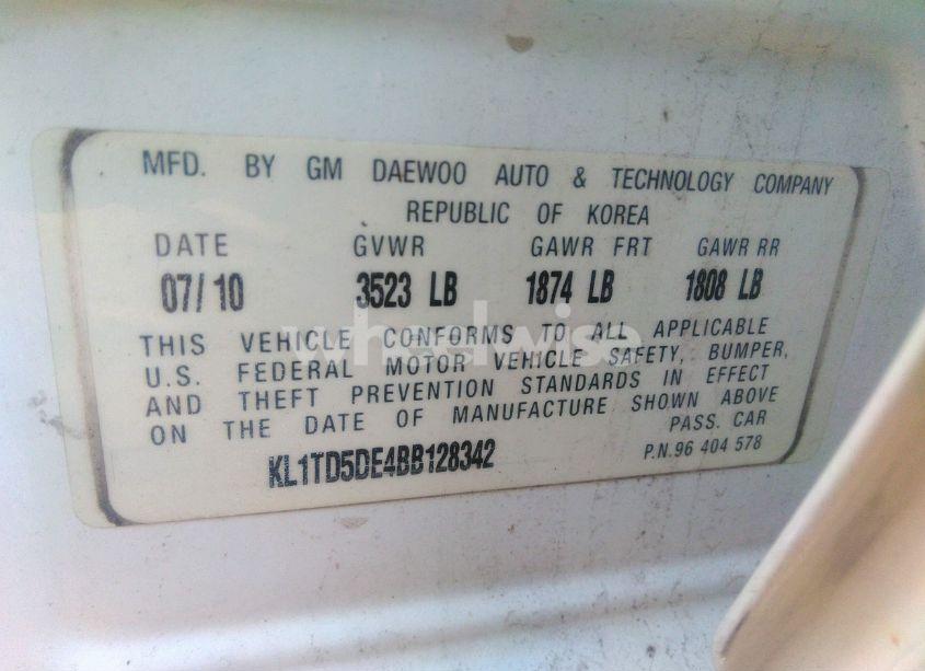 Photo 9 of 2011 Chevrolet Aveo 1LT (VIN KL1TD5DE4BB128342)