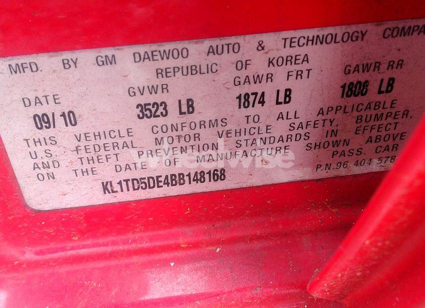 Photo 9 of 2011 Chevrolet Aveo 1LT (VIN KL1TD5DE4BB148168)