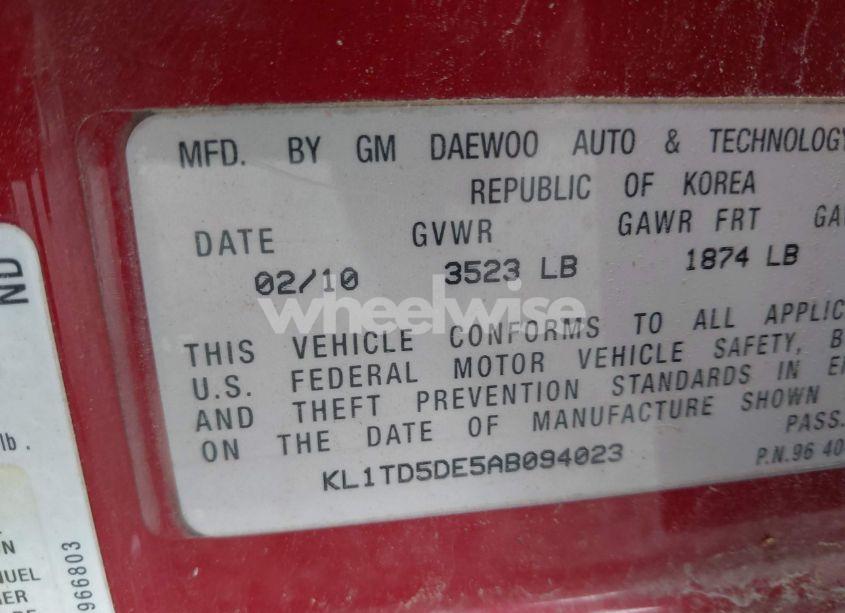 Photo 9 of 2010 Chevrolet Aveo LT (VIN KL1TD5DE5AB094023)