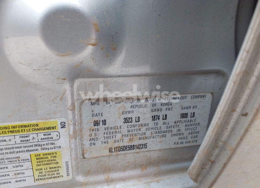 Photo 9 of 2011 Chevrolet Aveo 1LT (VIN KL1TD5DE5BB142315)