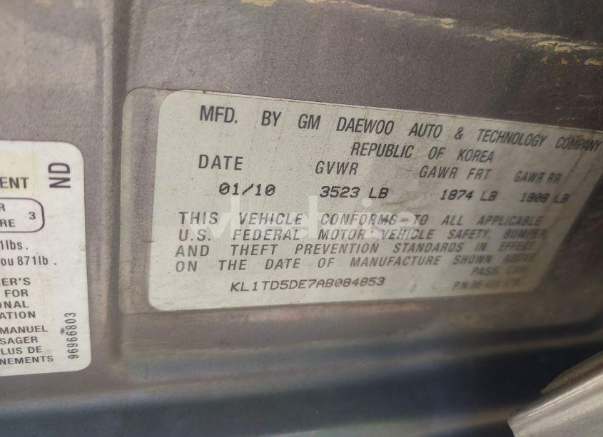 Photo 9 of 2010 Chevrolet Aveo LT (VIN KL1TD5DE7AB084853)