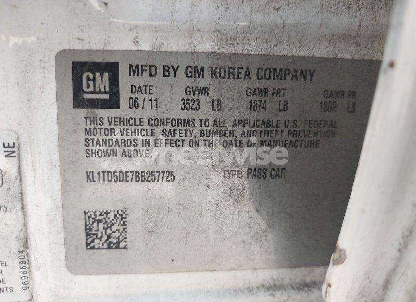 Photo 9 of 2011 Chevrolet Aveo 1LT (VIN KL1TD5DE7BB257725)