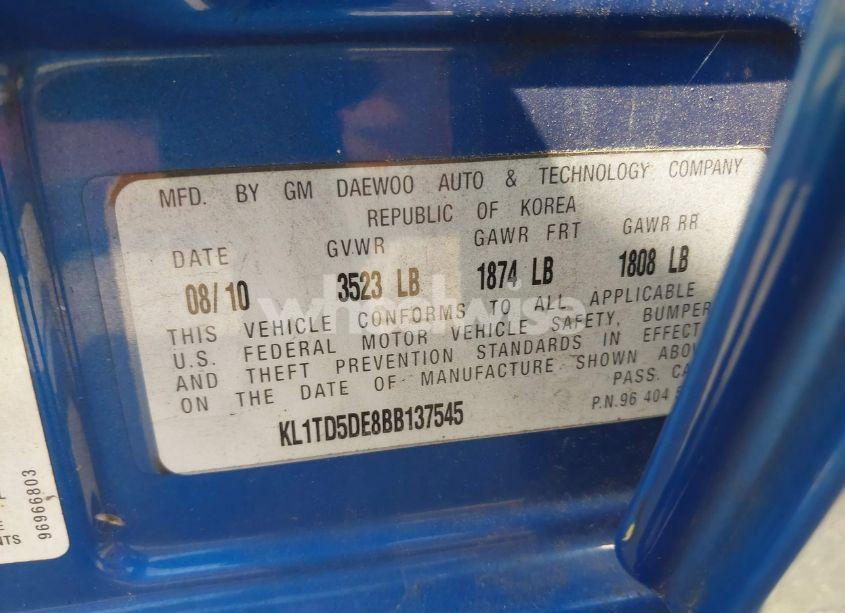 Photo 9 of 2011 Chevrolet Aveo 1LT (VIN KL1TD5DE8BB137545)