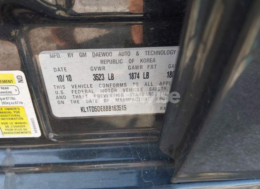 Photo 9 of 2011 Chevrolet Aveo 1LT (VIN KL1TD5DE8BB163515)