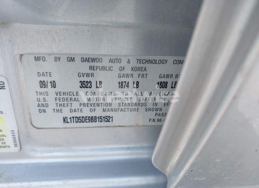 Photo 9 of 2011 Chevrolet Aveo 1LT (VIN KL1TD5DE9BB151521)