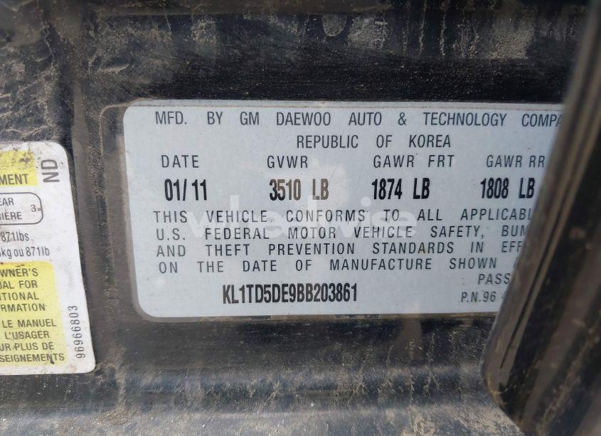 Photo 9 of 2011 Chevrolet Aveo LS (VIN KL1TD5DE9BB203861)