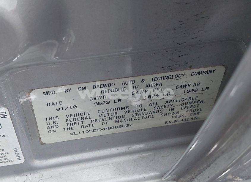 Photo 9 of 2010 Chevrolet Aveo LT (VIN KL1TD5DEXAB088637)