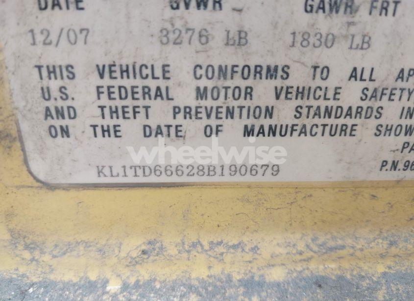 Photo 9 of 2008 Chevrolet Aveo 5 LS (VIN KL1TD66628B190679)