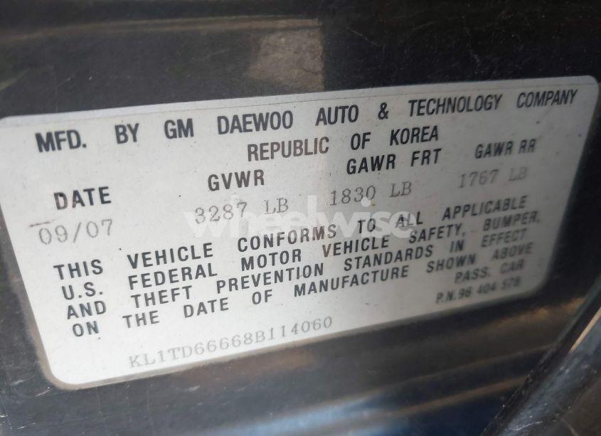 Photo 9 of 2008 Chevrolet Aveo 5 LS (VIN KL1TD66668B114060)