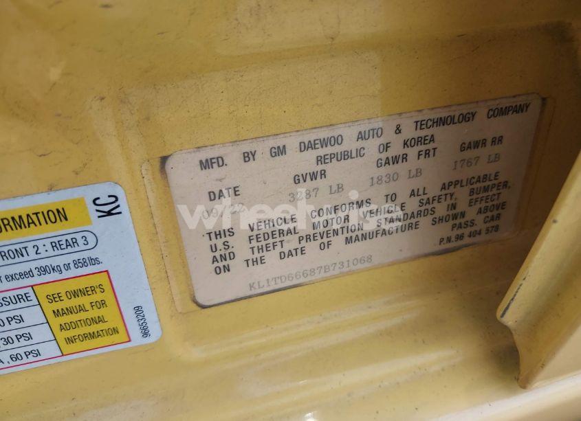 Photo 9 of 2007 Chevrolet Aveo 5 LS (VIN KL1TD66687B731068)