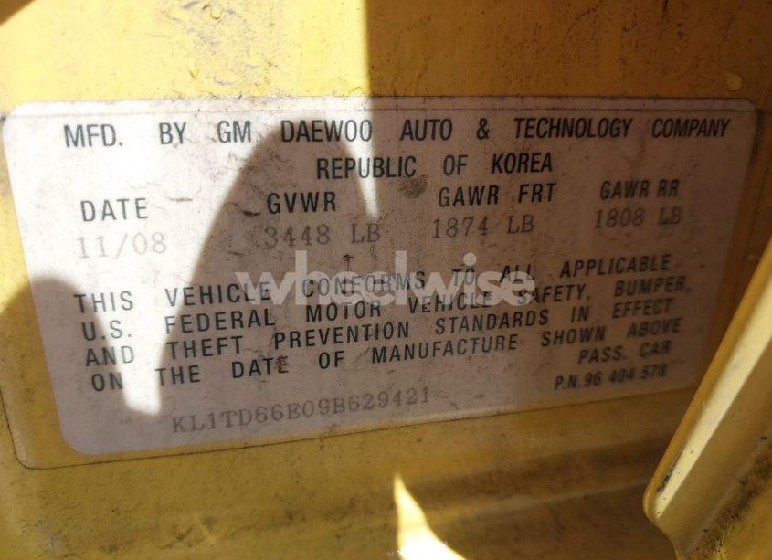 Photo 9 of 2009 Chevrolet Aveo LT (VIN KL1TD66E09B629421)