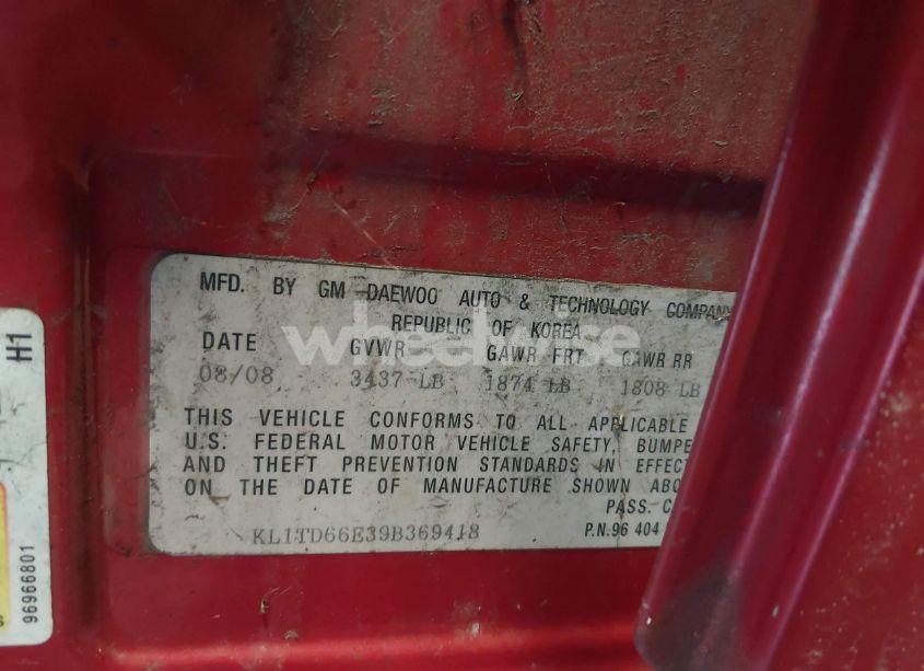 Photo 9 of 2009 Chevrolet Aveo LS (VIN KL1TD66E39B369418)