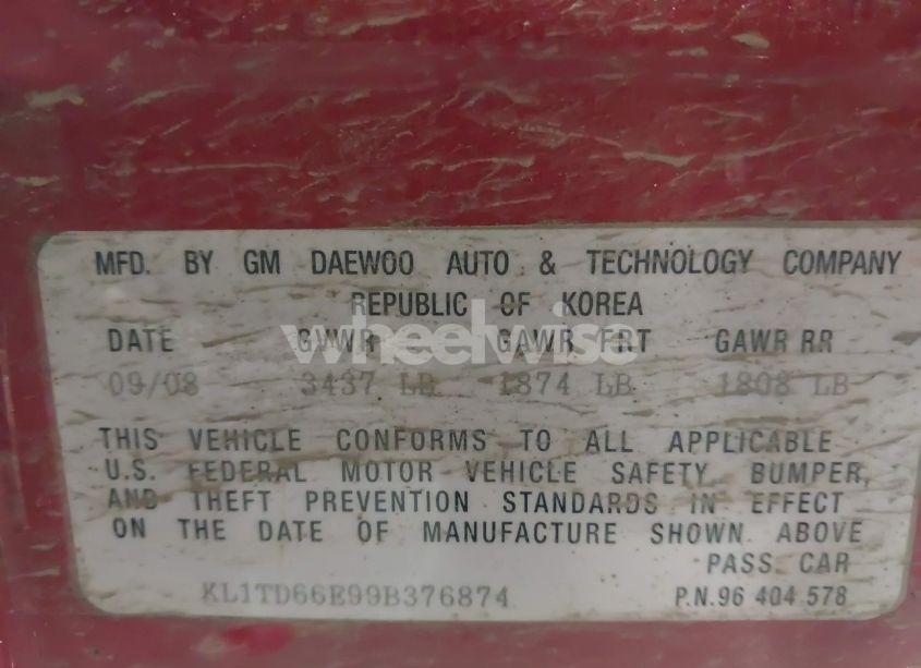 Photo 9 of 2009 Chevrolet Aveo LS (VIN KL1TD66E99B376874)