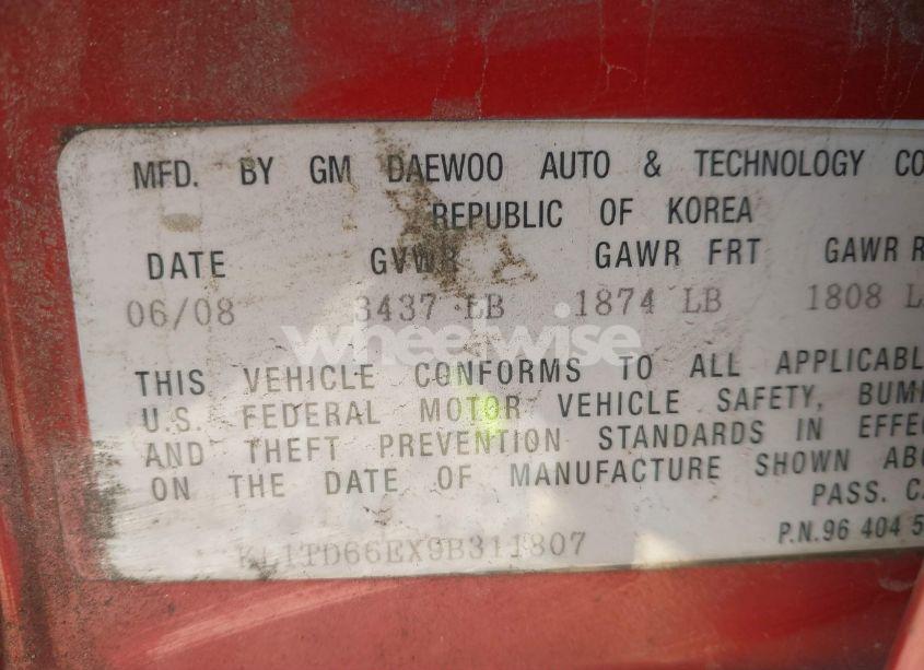 Photo 9 of 2009 Chevrolet Aveo LS (VIN KL1TD66EX9B311807)