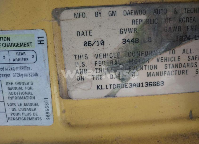 Photo 9 of 2010 Chevrolet Aveo LT (VIN KL1TD6DE3AB136663)