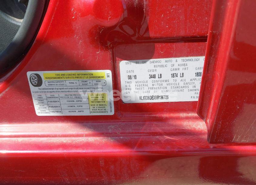 Photo 9 of 2011 Chevrolet Aveo 1LT (VIN KL1TD6DEXBB136726)