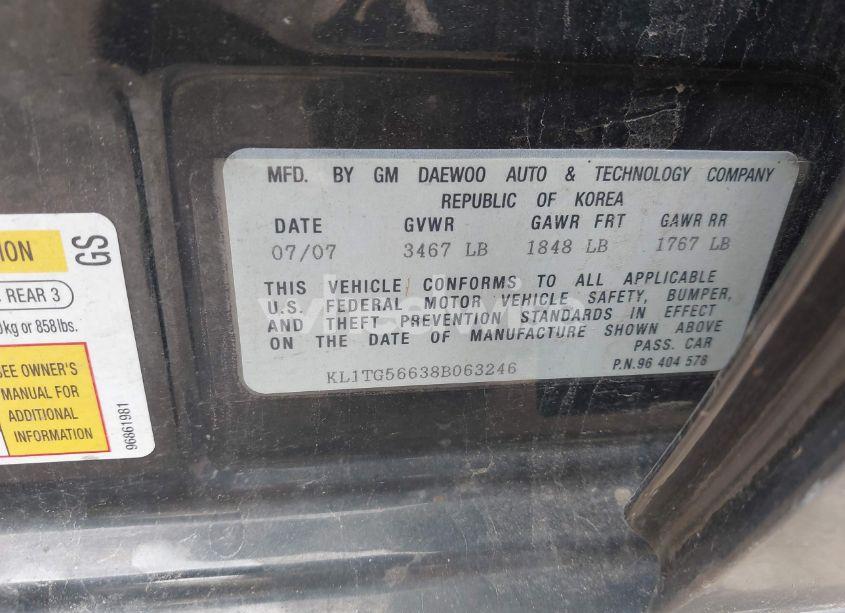 Photo 9 of 2008 Chevrolet Aveo LT (VIN KL1TG56638B063246)