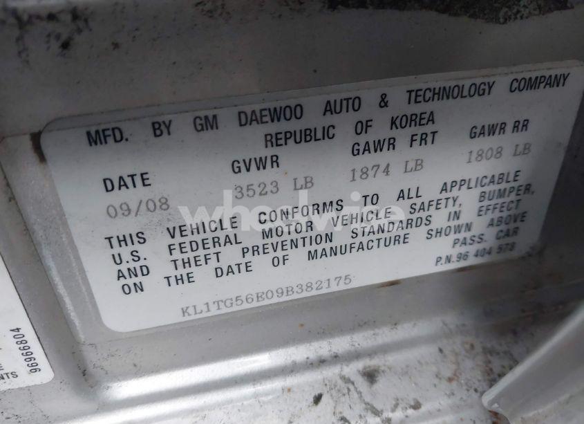 Photo 9 of 2009 Chevrolet Aveo LT (VIN KL1TG56E09B382175)