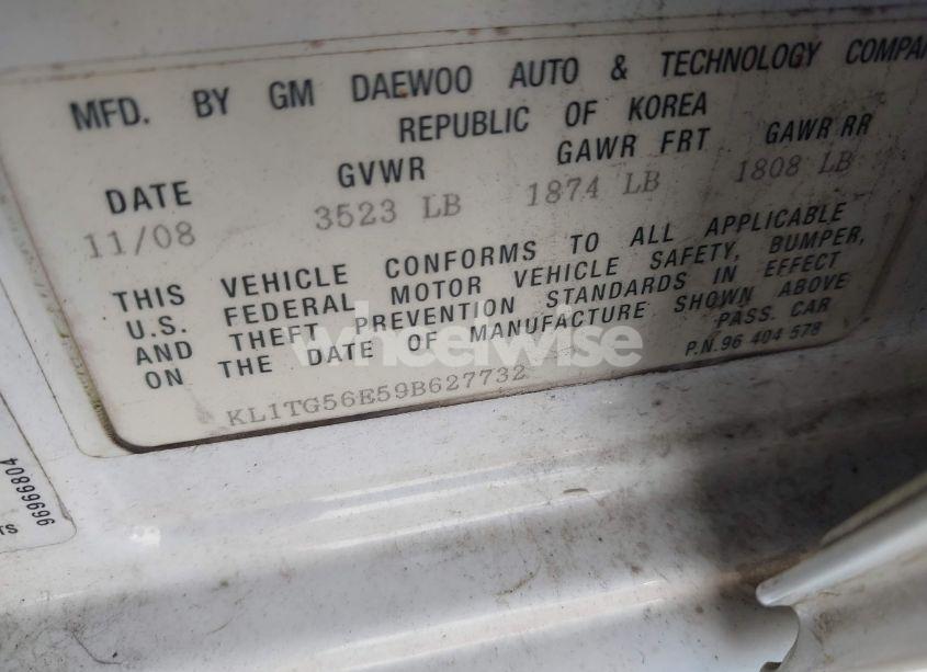 Photo 9 of 2009 Chevrolet Aveo LT (VIN KL1TG56E59B627732)