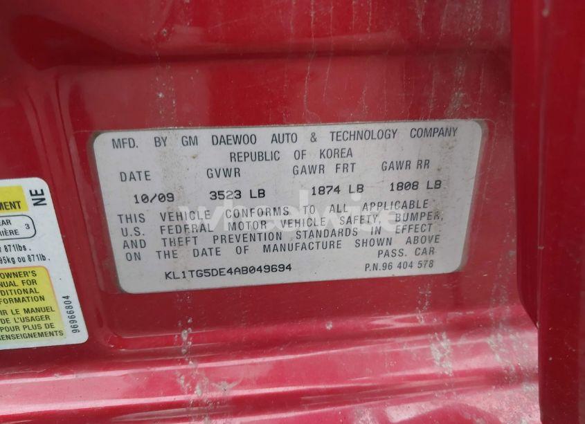 Photo 9 of 2010 Chevrolet Aveo LT (VIN KL1TG5DE4AB049694)