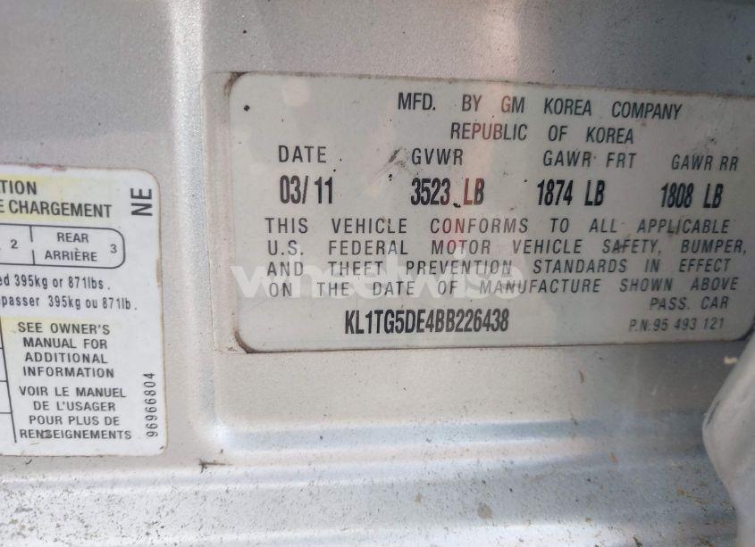 Photo 9 of 2011 Chevrolet Aveo 2LT (VIN KL1TG5DE4BB226438)