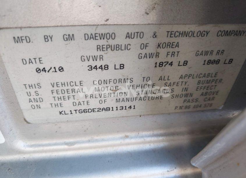 Photo 9 of 2010 Chevrolet Aveo LT (VIN KL1TG6DE2AB113141)