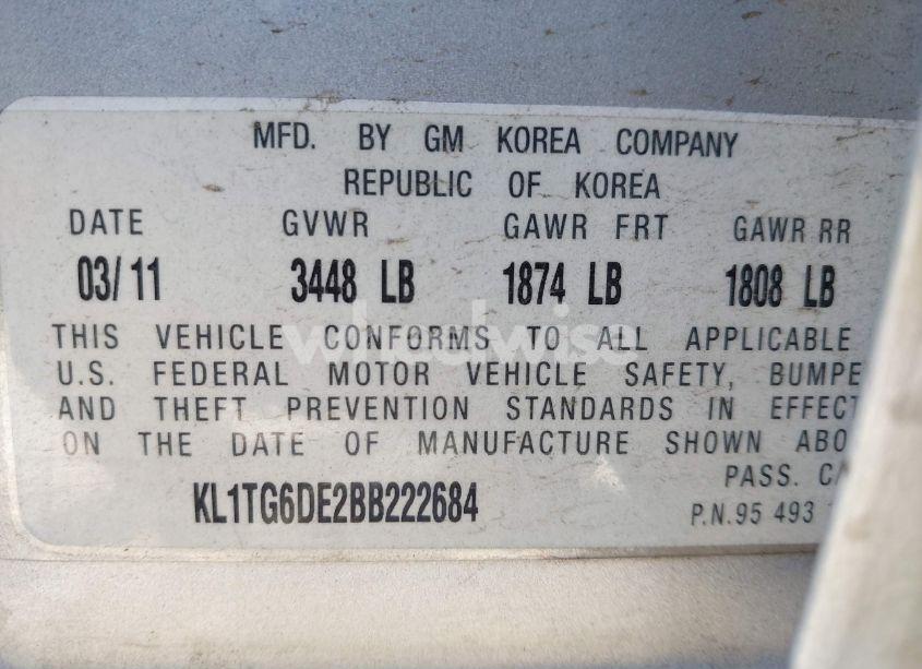 Photo 9 of 2011 Chevrolet Aveo 2LT (VIN KL1TG6DE2BB222684)