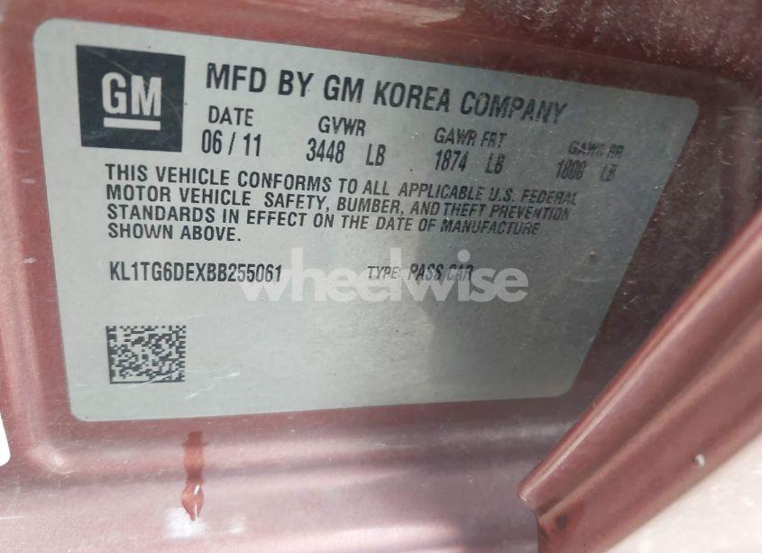 Photo 9 of 2011 Chevrolet Aveo 2LT (VIN KL1TG6DEXBB255061)