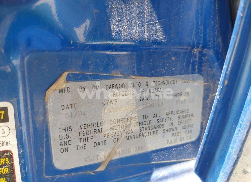 Photo 9 of 2004 Chevrolet Aveo LS (VIN KL1TJ62644B186285)