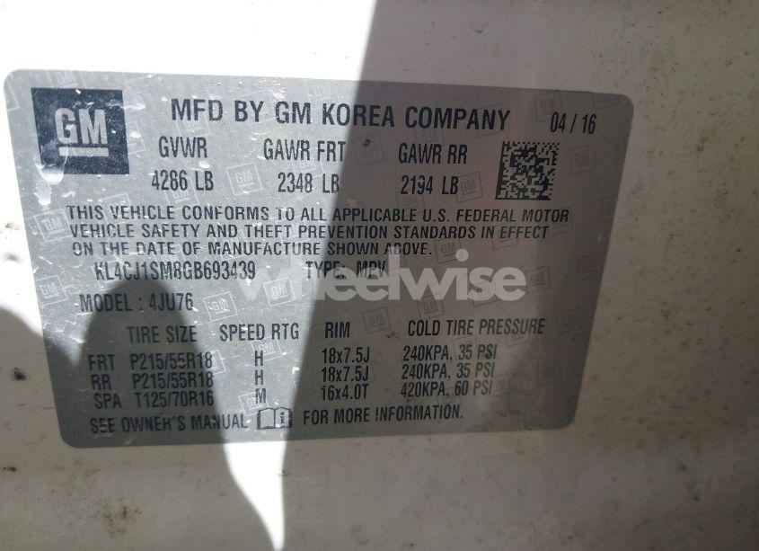 Photo 9 of 2016 Buick Encore SPORT TOURING (VIN KL4CJ1SM8GB693439)