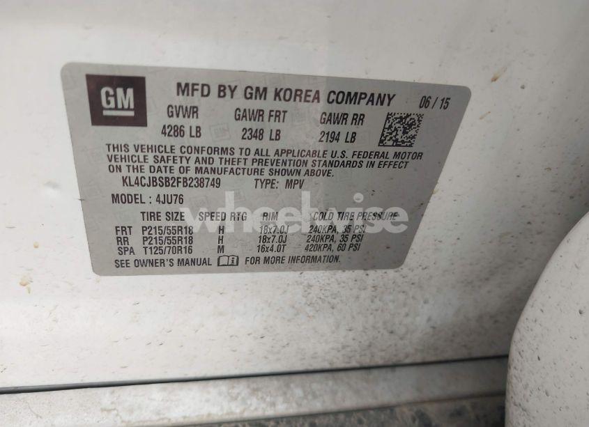 Photo 9 of 2015 Buick Encore CONVENIENCE (VIN KL4CJBSB2FB238749)