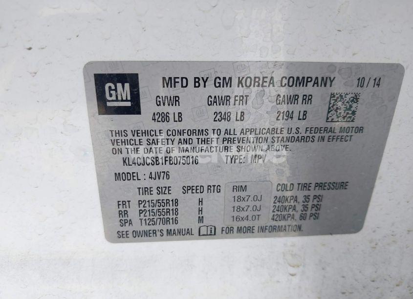 Photo 9 of 2015 Buick Encore LEATHER (VIN KL4CJCSB1FB075016)