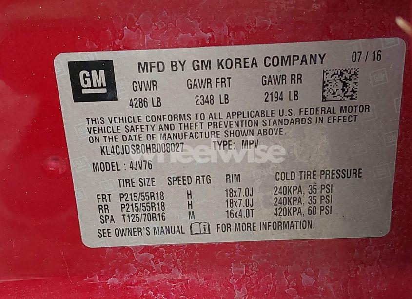 Photo 9 of 2017 Buick Encore PREMIUM (VIN KL4CJDSB0HB008027)