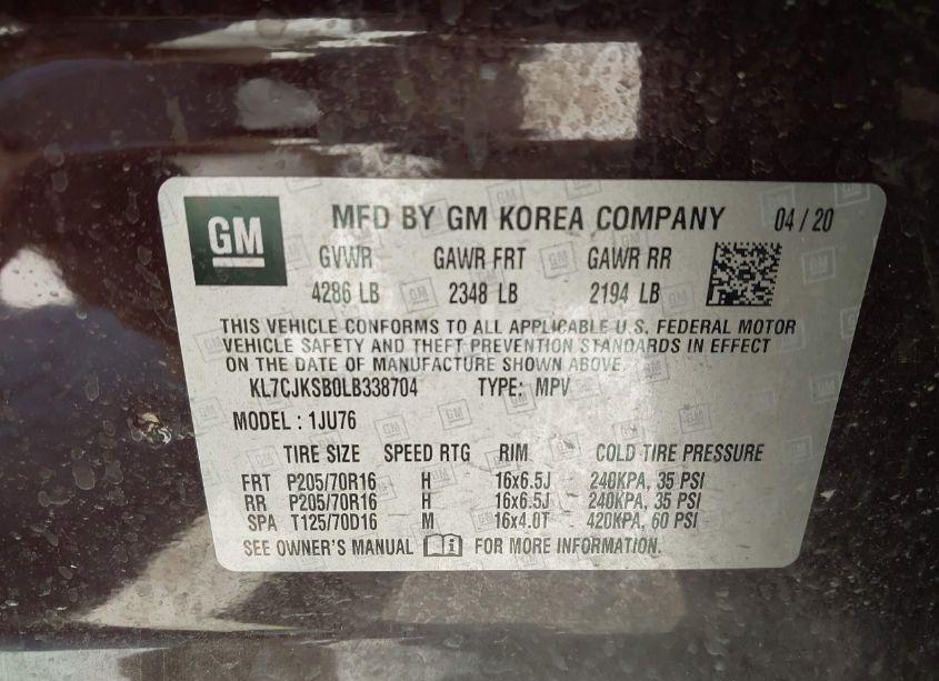 Photo 9 of 2020 Chevrolet Trax FWD LS (VIN KL7CJKSB0LB338704)