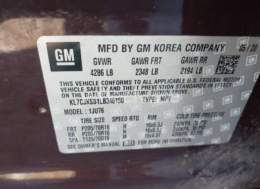 Photo 9 of 2020 Chevrolet Trax FWD LS (VIN KL7CJKSB1LB346150)