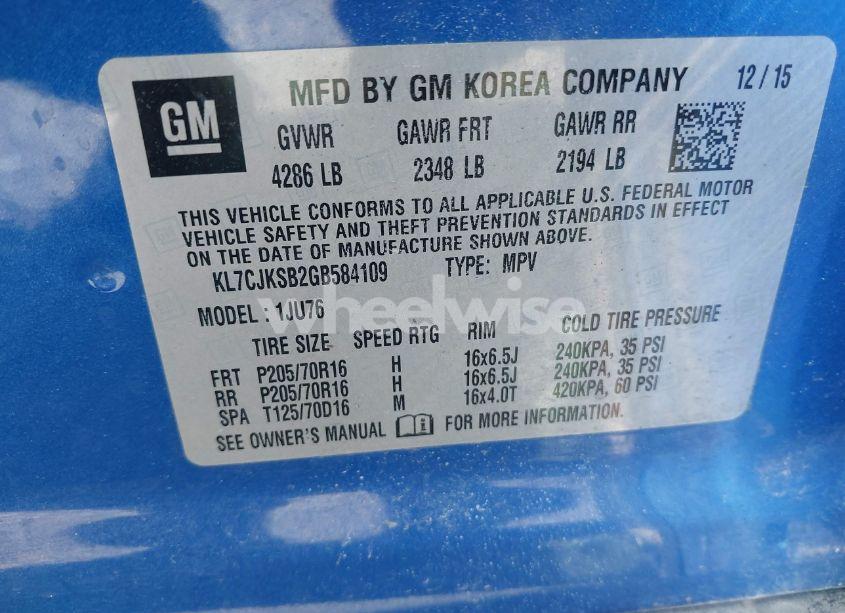 Photo 9 of 2016 Chevrolet Trax 1LS (VIN KL7CJKSB2GB584109)