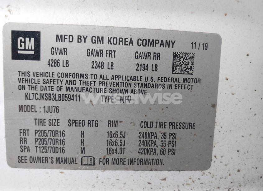 Photo 9 of 2020 Chevrolet Trax FWD LS (VIN KL7CJKSB3LB059411)