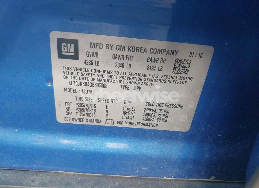 Photo 9 of 2016 Chevrolet Trax 1LS (VIN KL7CJKSB4GB605008)