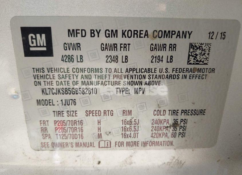 Photo 9 of 2016 Chevrolet Trax 1LS (VIN KL7CJKSB5GB582810)