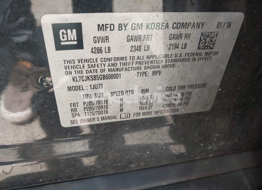 Photo 9 of 2016 Chevrolet Trax 1LS (VIN KL7CJKSB5GB608001)