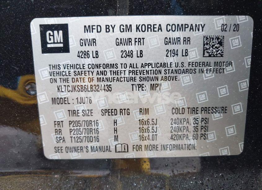 Photo 9 of 2020 Chevrolet Trax FWD LS (VIN KL7CJKSB6LB324435)