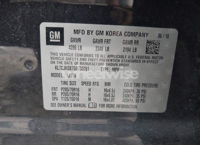 Photo 9 of 2016 Chevrolet Trax 1LS (VIN KL7CJKSB7GB733761)