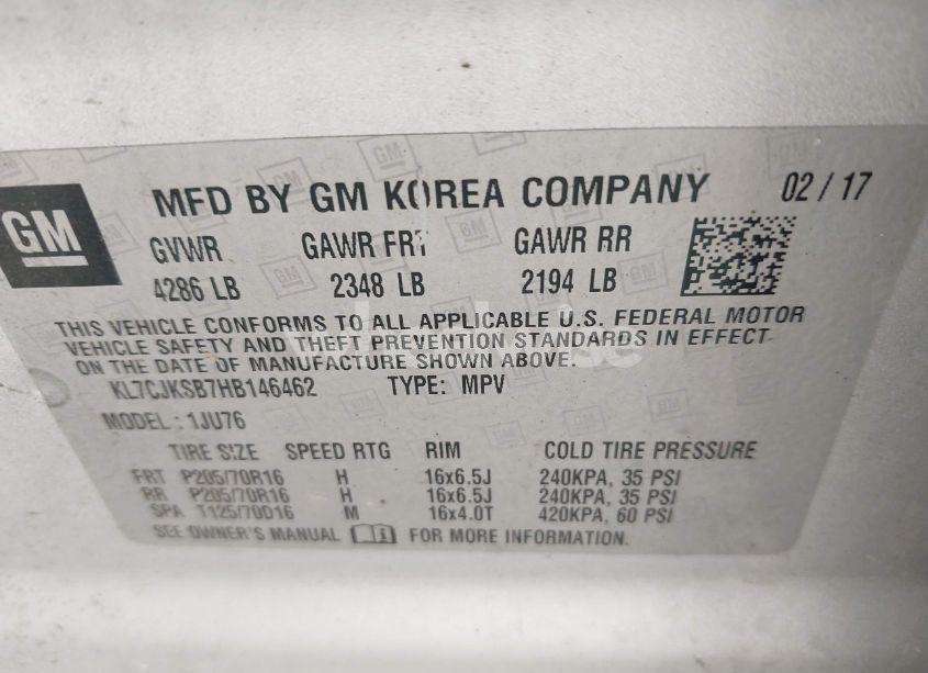 Photo 9 of 2017 Chevrolet Trax LS (VIN KL7CJKSB7HB146462)