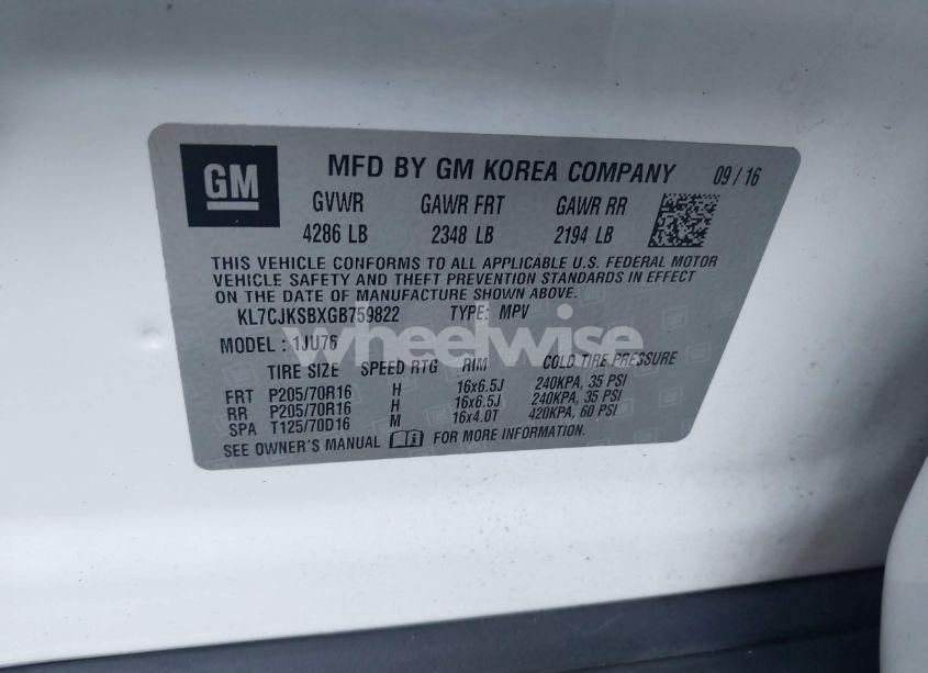 Photo 9 of 2016 Chevrolet Trax 1LS (VIN KL7CJKSBXGB759822)