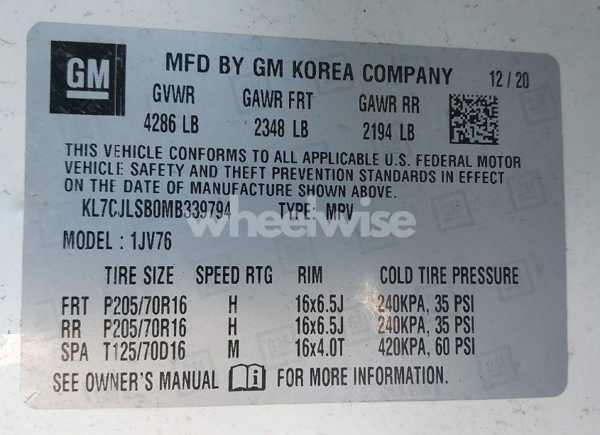 Photo 9 of 2021 Chevrolet Trax FWD LT (VIN KL7CJLSB0MB339794)