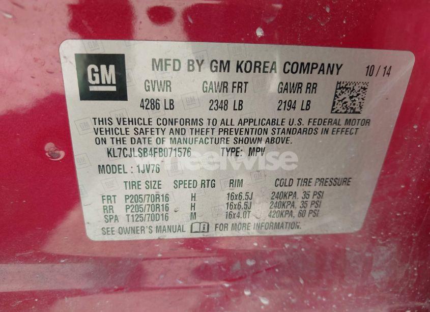 Photo 9 of 2015 Chevrolet Trax LT (VIN KL7CJLSB4FB071576)