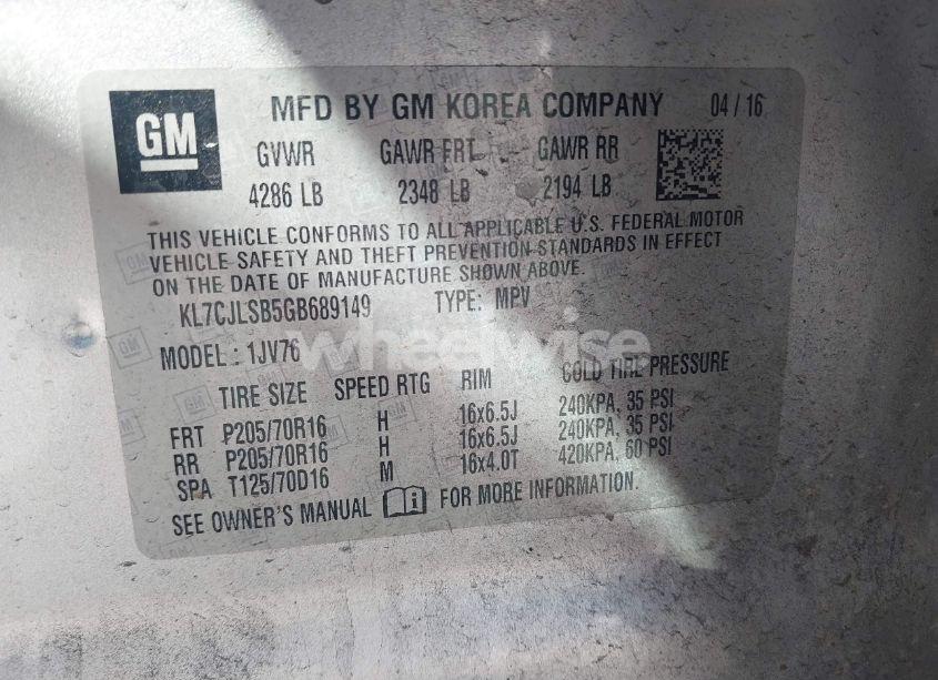 Photo 9 of 2016 Chevrolet Trax LT (VIN KL7CJLSB5GB689149)