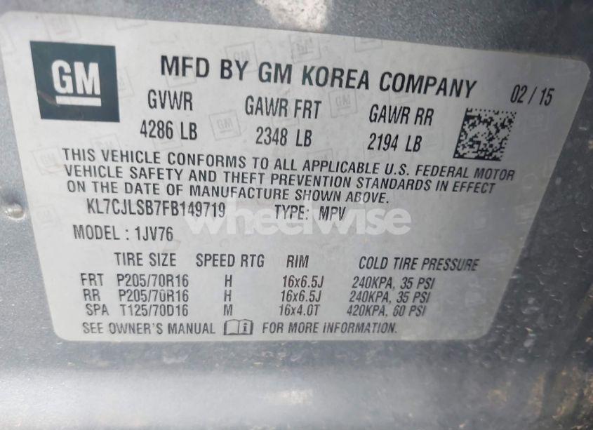 Photo 9 of 2015 Chevrolet Trax LT (VIN KL7CJLSB7FB149719)