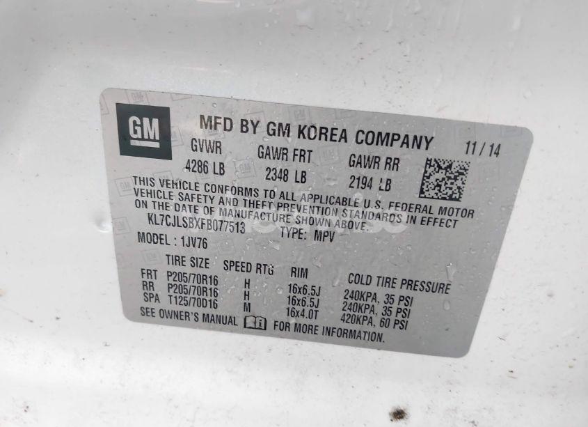 Photo 9 of 2015 Chevrolet Trax LT (VIN KL7CJLSBXFB077513)