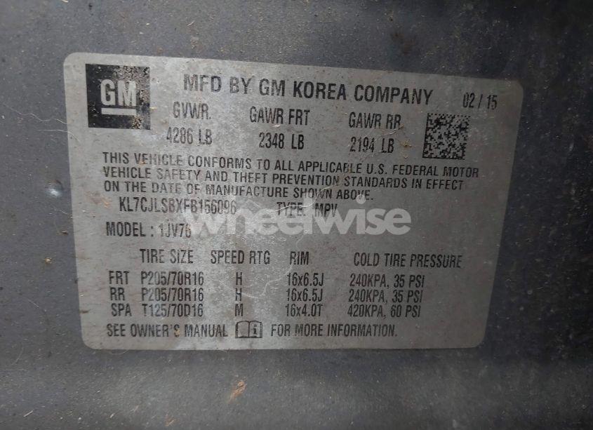 Photo 9 of 2015 Chevrolet Trax LT (VIN KL7CJLSBXFB156096)